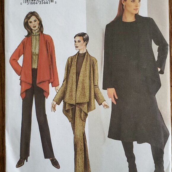 Y2K Vogue Pattern 7640 Extended Collar Open Jacket Asymmetrical Skirt 8 10 12 - Picture 2 of 4